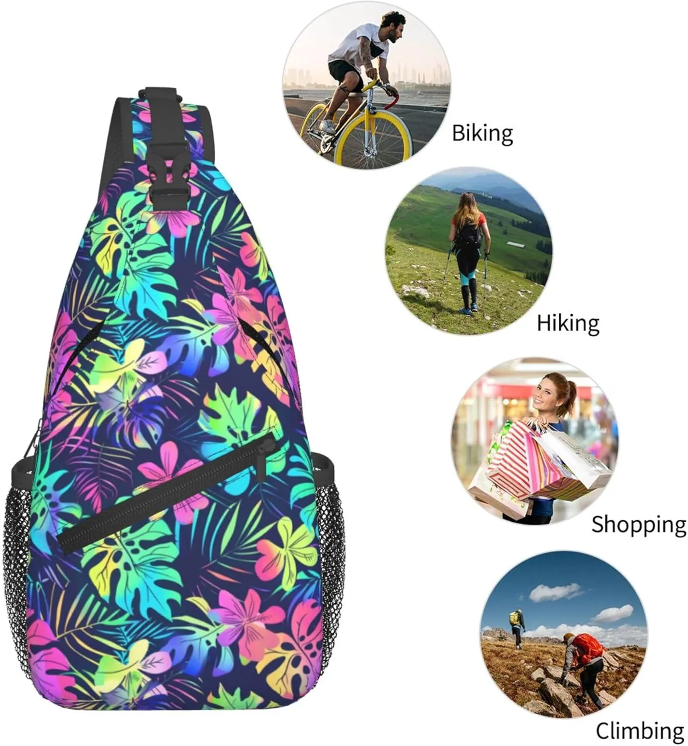Tropical Hawaii Neon Palm Leav Crossbody bags for women Men Sling Bag Travel Chest Backpack Leisure Sports Outdoor Running Hiking