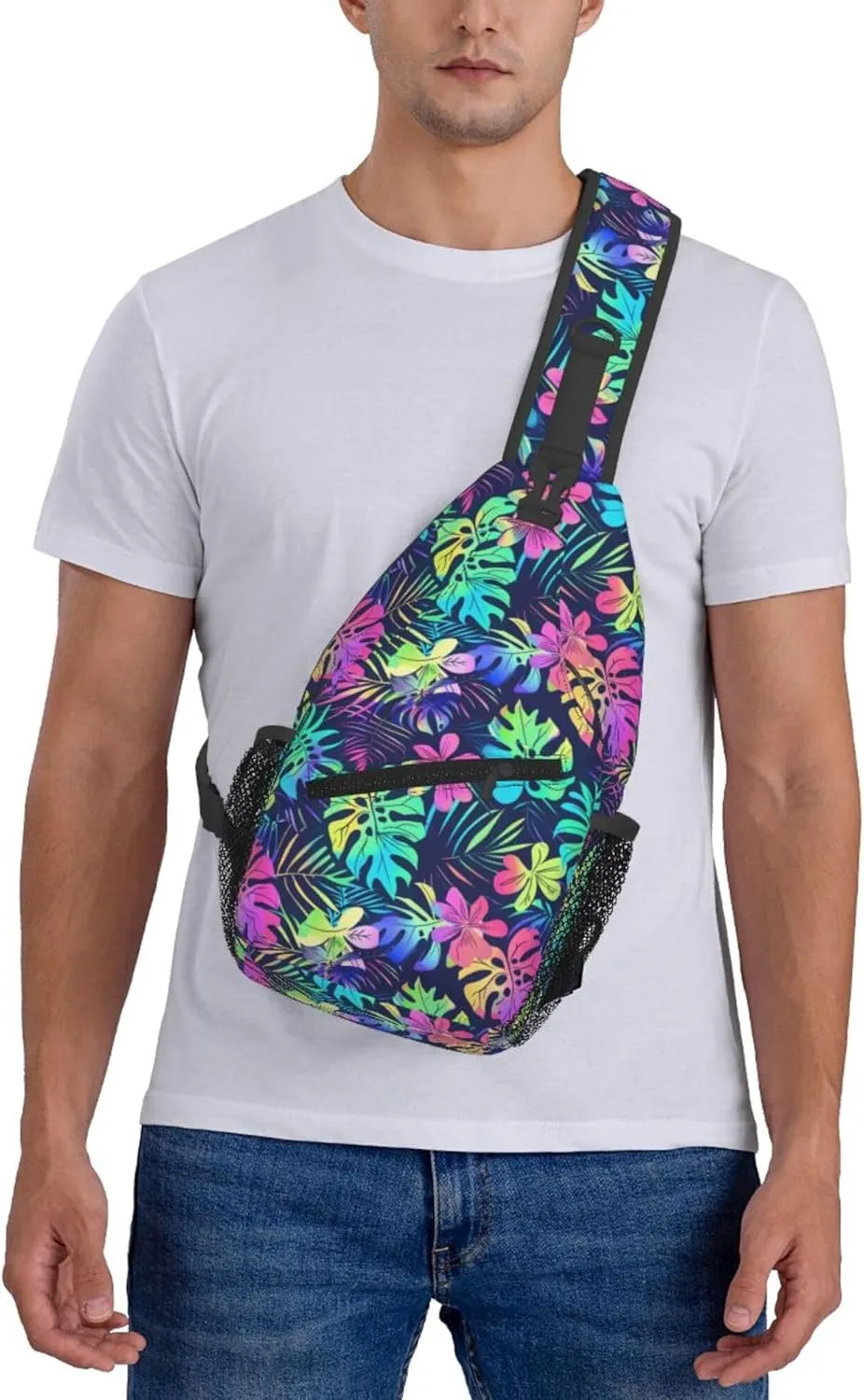 Tropical Hawaii Neon Palm Leav Crossbody bags for women Men Sling Bag Travel Chest Backpack Leisure Sports Outdoor Running Hiking