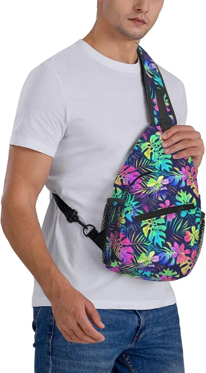 Tropical Hawaii Neon Palm Leav Crossbody bags for women Men Sling Bag Travel Chest Backpack Leisure Sports Outdoor Running Hiking