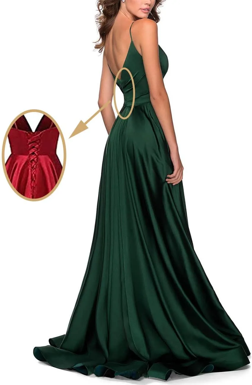 Tvuyet Elegant Long Prom Dress with Slit Pleated 2025 Satin Bridesmaid Dresses A Line Spaghetti Straps Evening Gowns