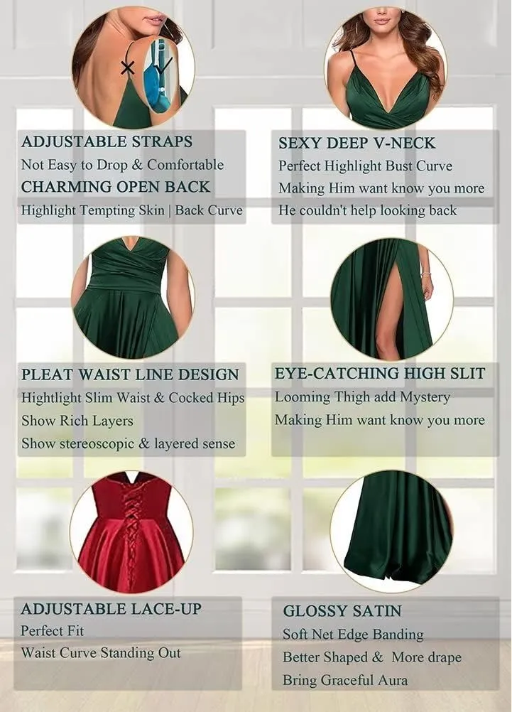 Tvuyet Elegant Long Prom Dress with Slit Pleated 2025 Satin Bridesmaid Dresses A Line Spaghetti Straps Evening Gowns
