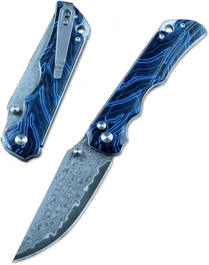 TWO SUN TS598 Folding Knife Blue G10 Handle for Outdoor Camping Hunting (damascus blade)
