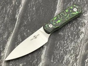 TWO SUN TwoSun TS150-M390 Fixed Blade Kydex Belt Sheath Micro Carbon Fiber Handle Camping Knife, Green
