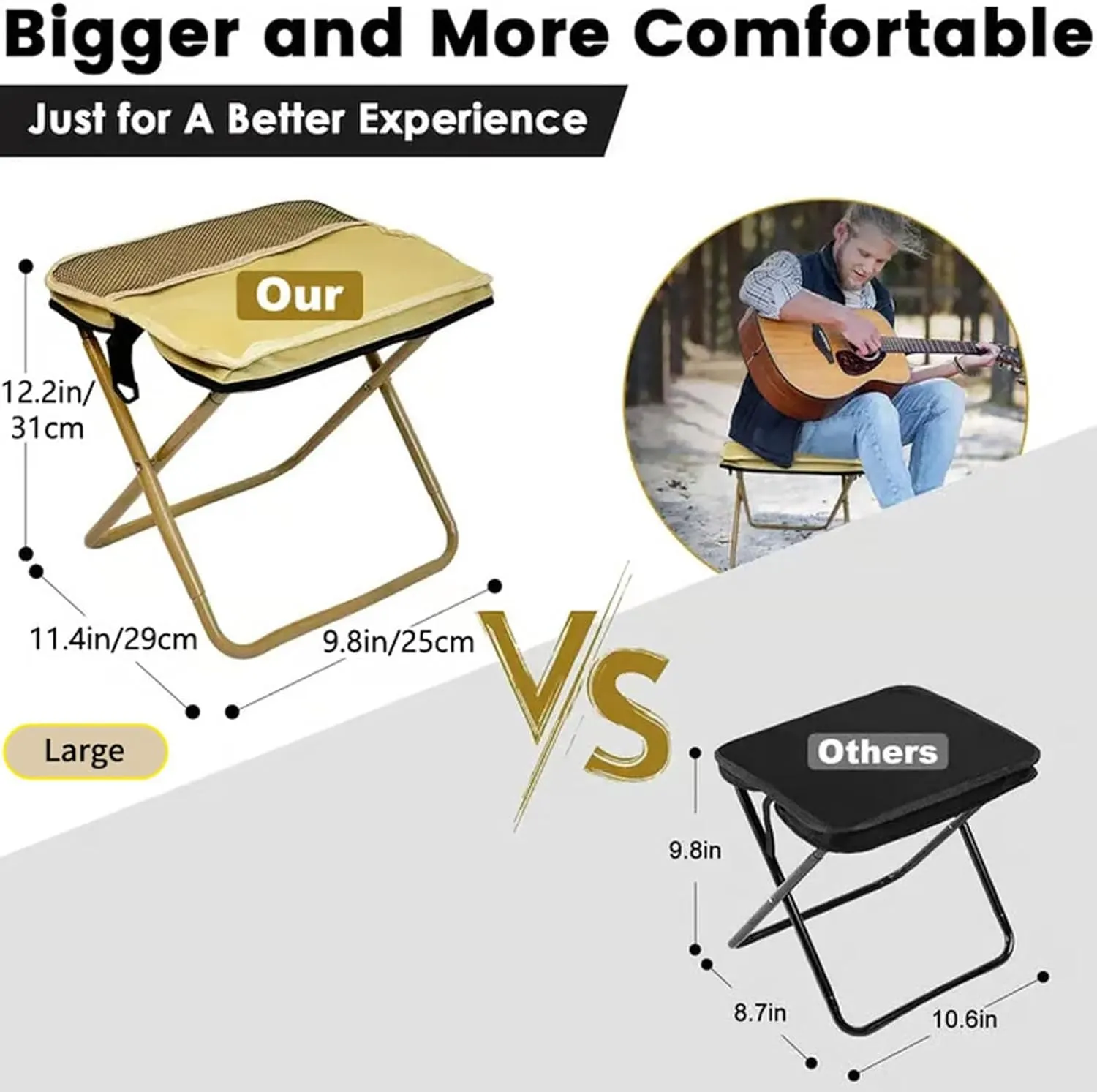 Ultra-Light Folding Stool – Supports Up to 265 Lbs, Foldable Stool Portable, Mountaineering and Hiking Portable, Ultralight Camping Stools for Hiking and Fishing (Black, Large)
