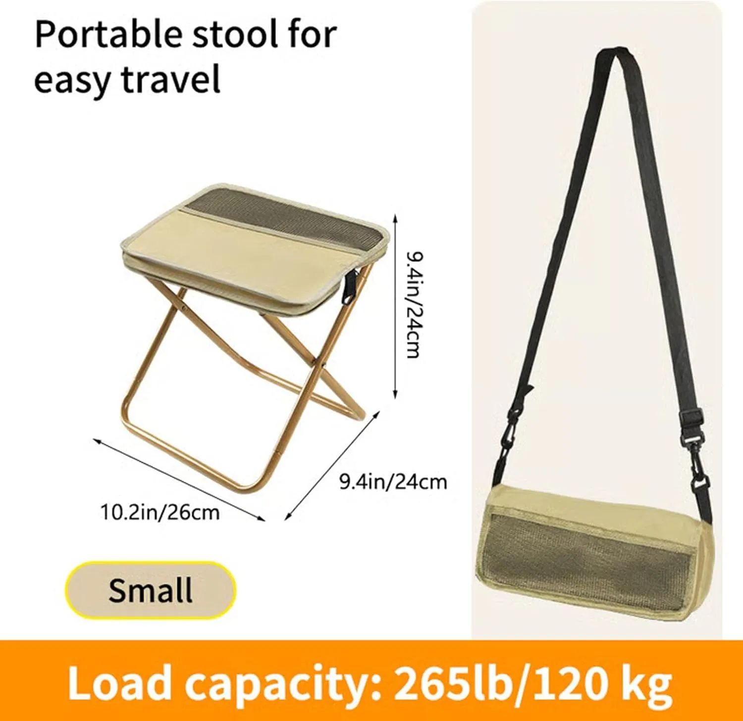Ultra-Light Folding Stool – Supports Up to 265 Lbs, Foldable Stool Portable, Mountaineering and Hiking Portable, Ultralight Camping Stools for Hiking and Fishing (Black, Large)