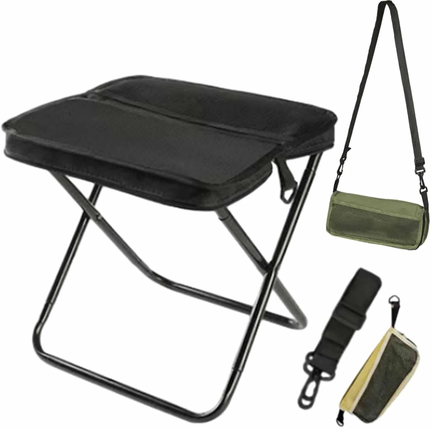 Ultra-Light Folding Stool – Supports Up to 265 Lbs, Foldable Stool Portable, Mountaineering and Hiking Portable, Ultralight Camping Stools for Hiking and Fishing (Black, Large)