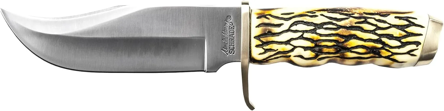 Uncle Henry 171UH Pro Hunter 9.8in Fixed Blade Knife with High Carbon Stainless Steel Blade, Staglon Handle, Sharpening Stone, and Leather Belt Sheath for Hunting, EDC, Survival, Camping, and Outdoor