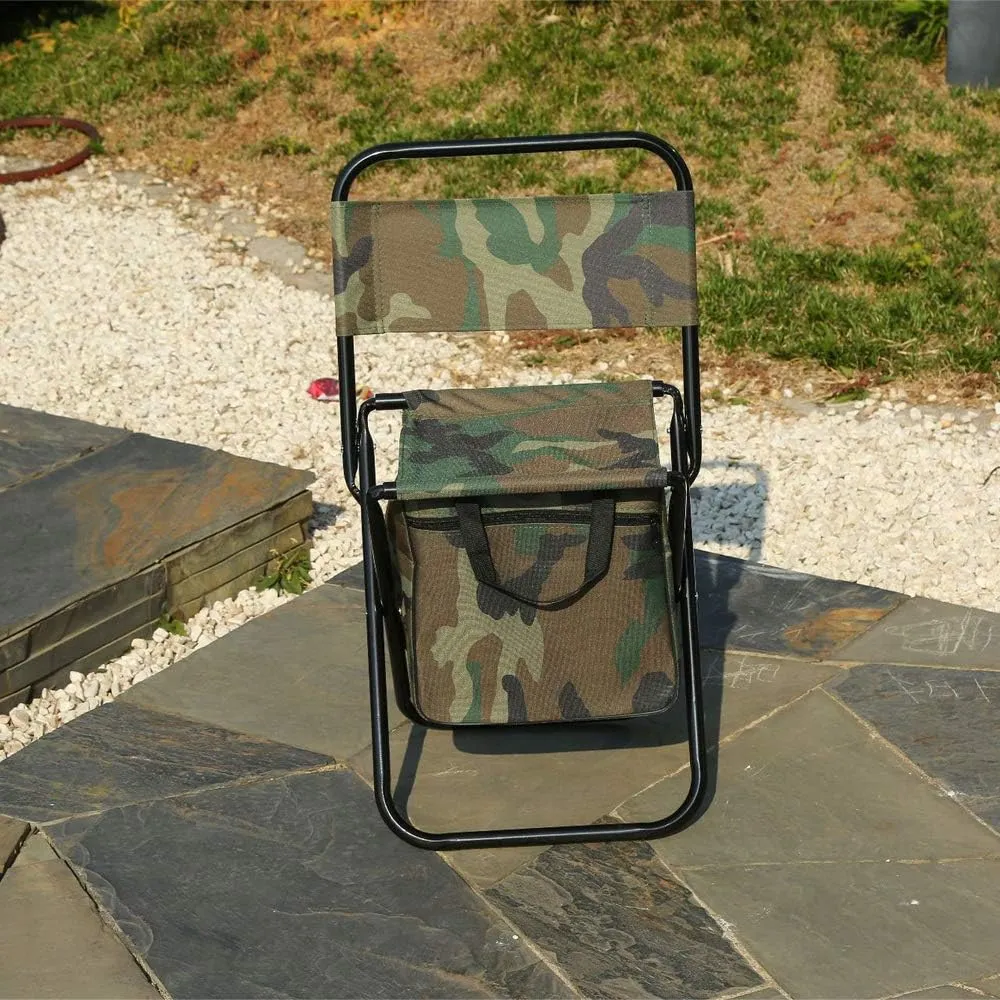UNISTRENGH Foldable Camping Chair with Cooler Bag Compact Fishing Back Rest Stool for Fishing, Camping, Hiking, Traveling, BBQ (Military Camouflage)
