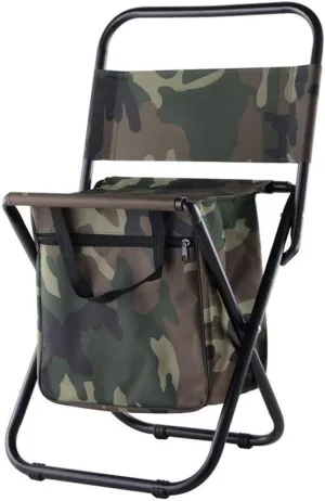 UNISTRENGH Foldable Camping Chair with Cooler Bag Compact Fishing Back Rest Stool for Fishing, Camping, Hiking, Traveling, BBQ (Military Camouflage)