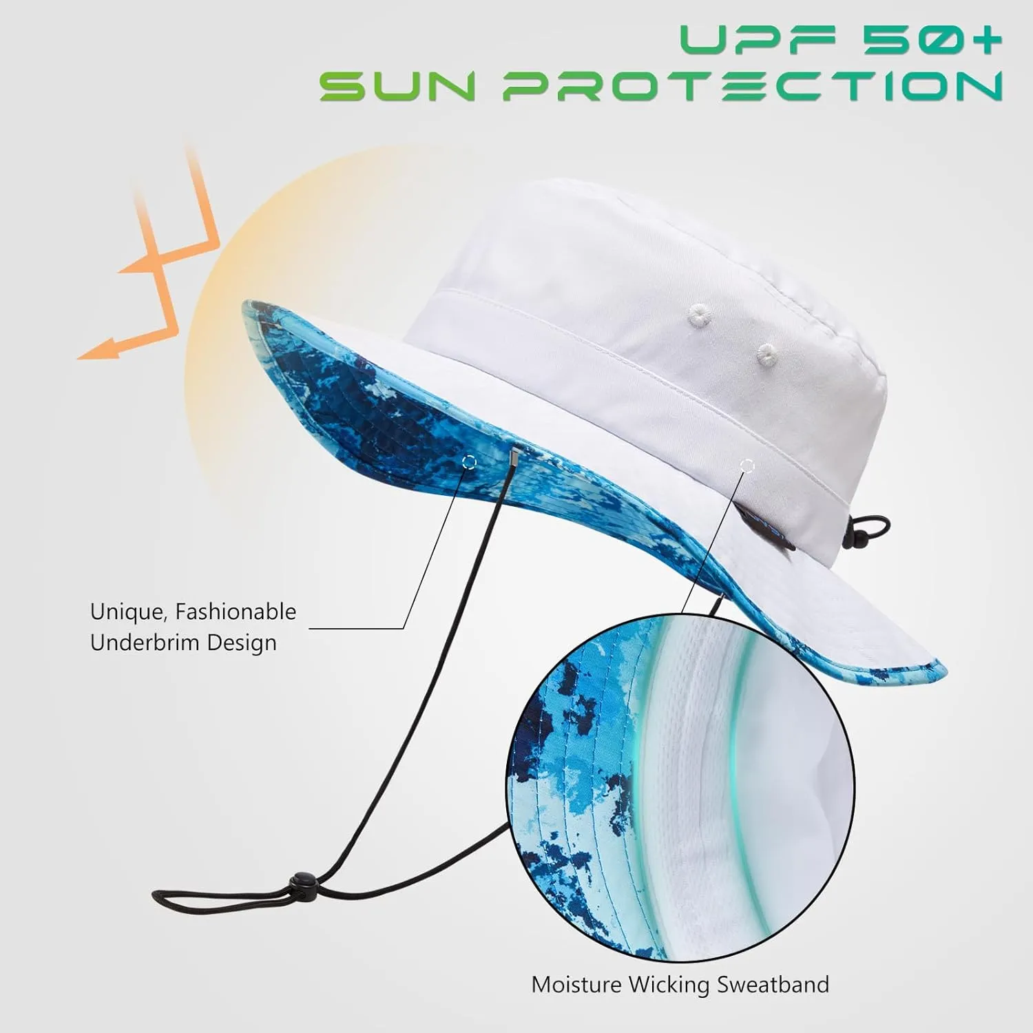 UPF 50  Foldable Sun Hat Patterned Under Brim Bucket Hats for Summer Hiking Fishing Beach Safari Men Women