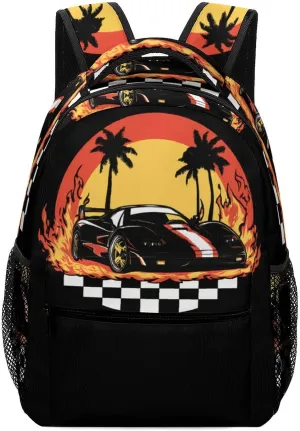 Us Muscle-Car Racing Laptop Backpack Durable Travel Daypack Casual Shoulder Bag for Sport Hiking