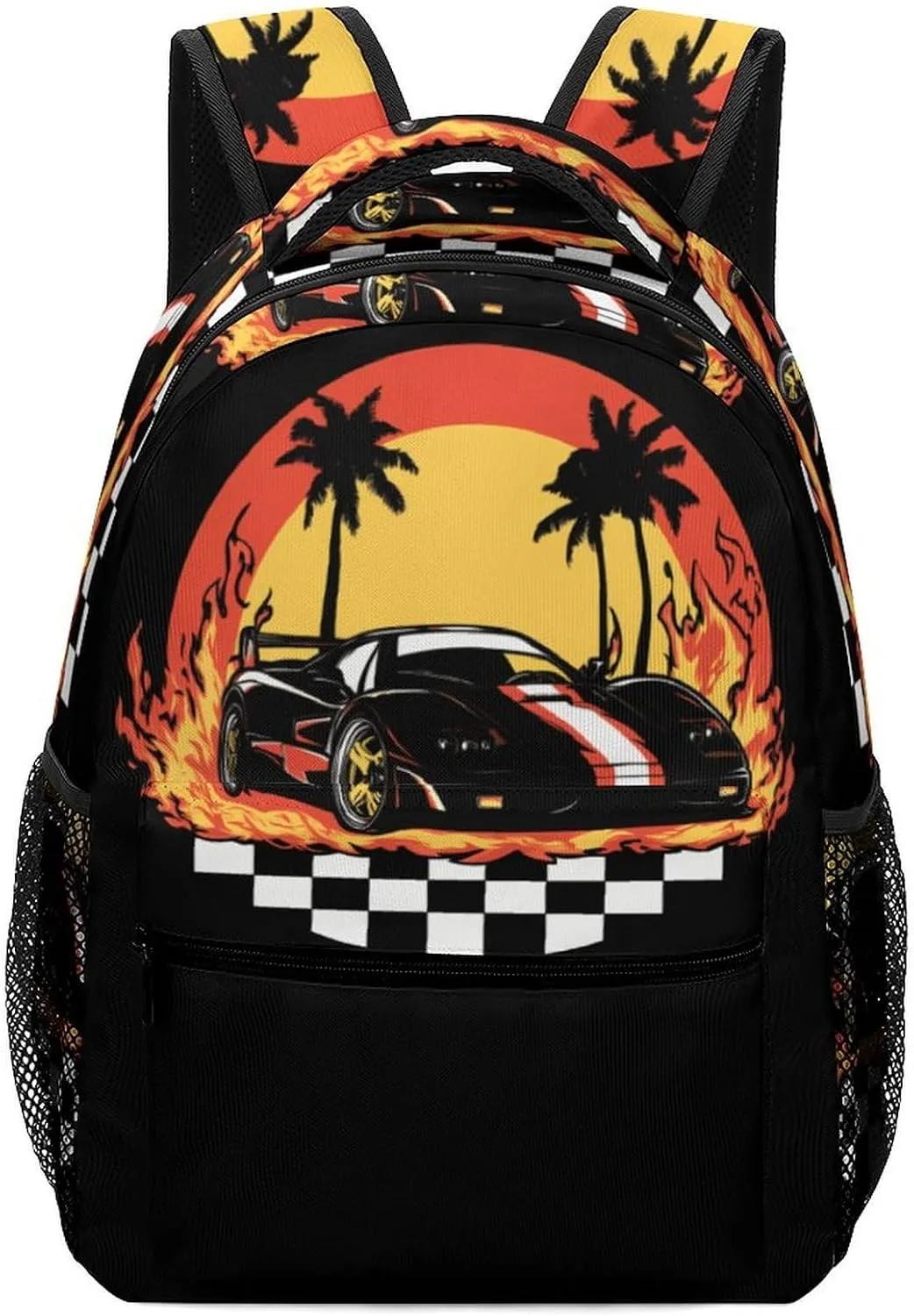 Us Muscle-Car Racing Laptop Backpack Durable Travel Daypack Casual Shoulder Bag for Sport Hiking