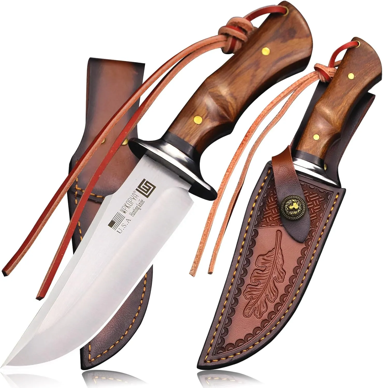 (USA 440C steel 10.5-inch hunting straight knife   leather sheath,suitable for outdoor travel, camping, survival, fishing, and Gifts for Men's and Women's Festivals