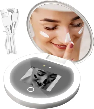 Uv Camera - Foldable Led Makeup Mirror, Portable Vanity Mirror | 2X Magnifying Travel Mirror with Smart Uv Camera, Cosmetics Double Sided Car Bathroom Lighting Daily for Care Grooming Session