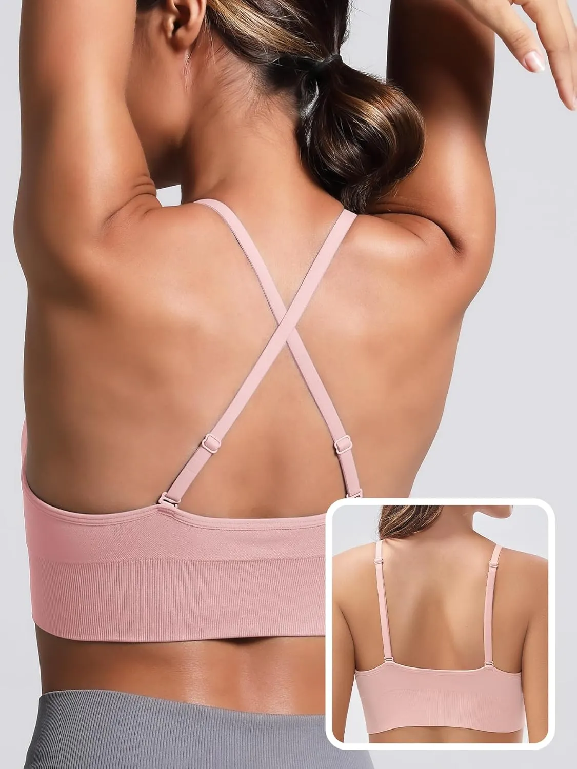 V Neck Adjustable Spaghetti Straps Sports Bra for Women, Padded Criss Cross Back Longline Yoga Bra Workout Crop Top Multipack