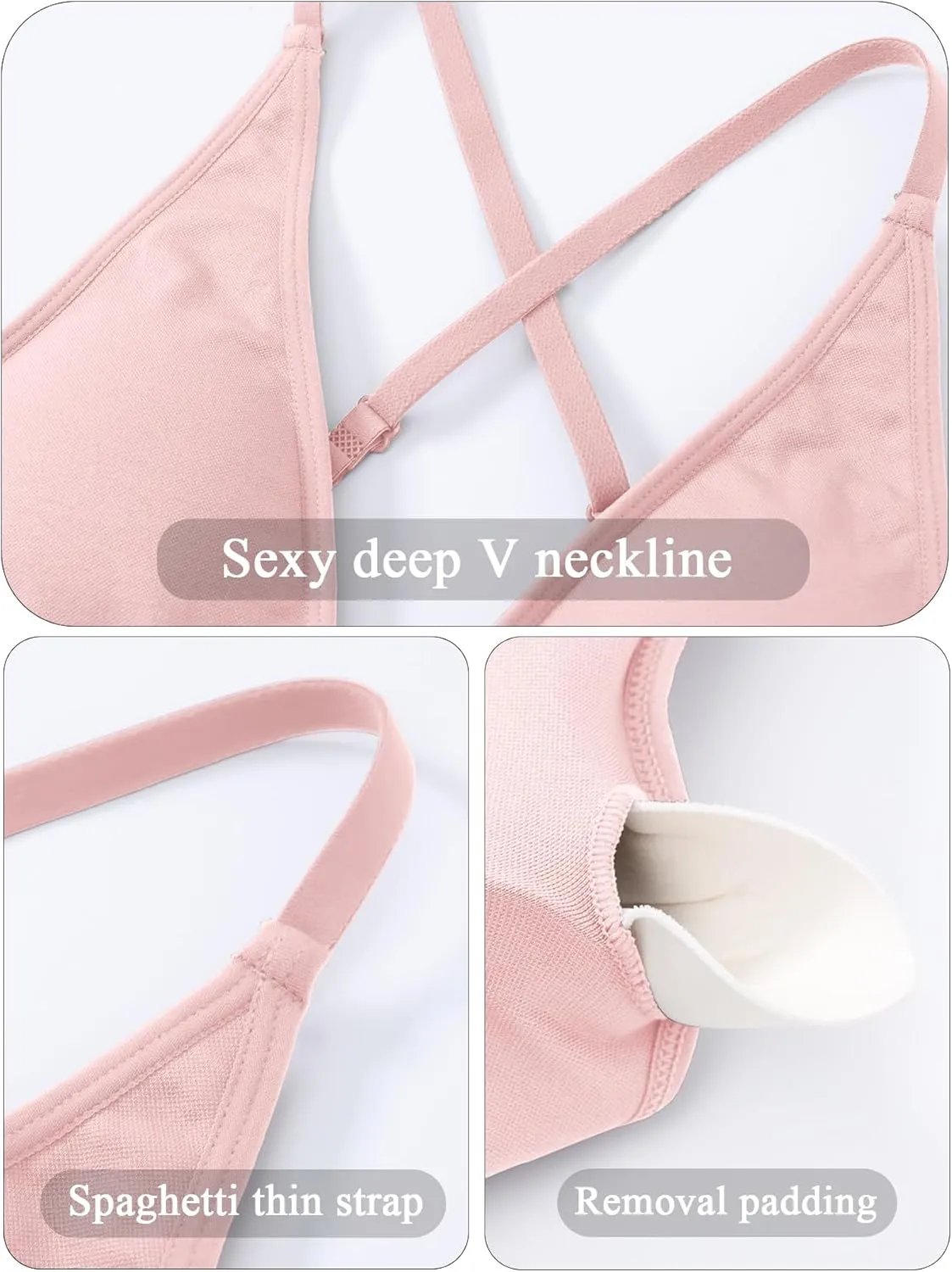V Neck Adjustable Spaghetti Straps Sports Bra for Women, Padded Criss Cross Back Longline Yoga Bra Workout Crop Top Multipack