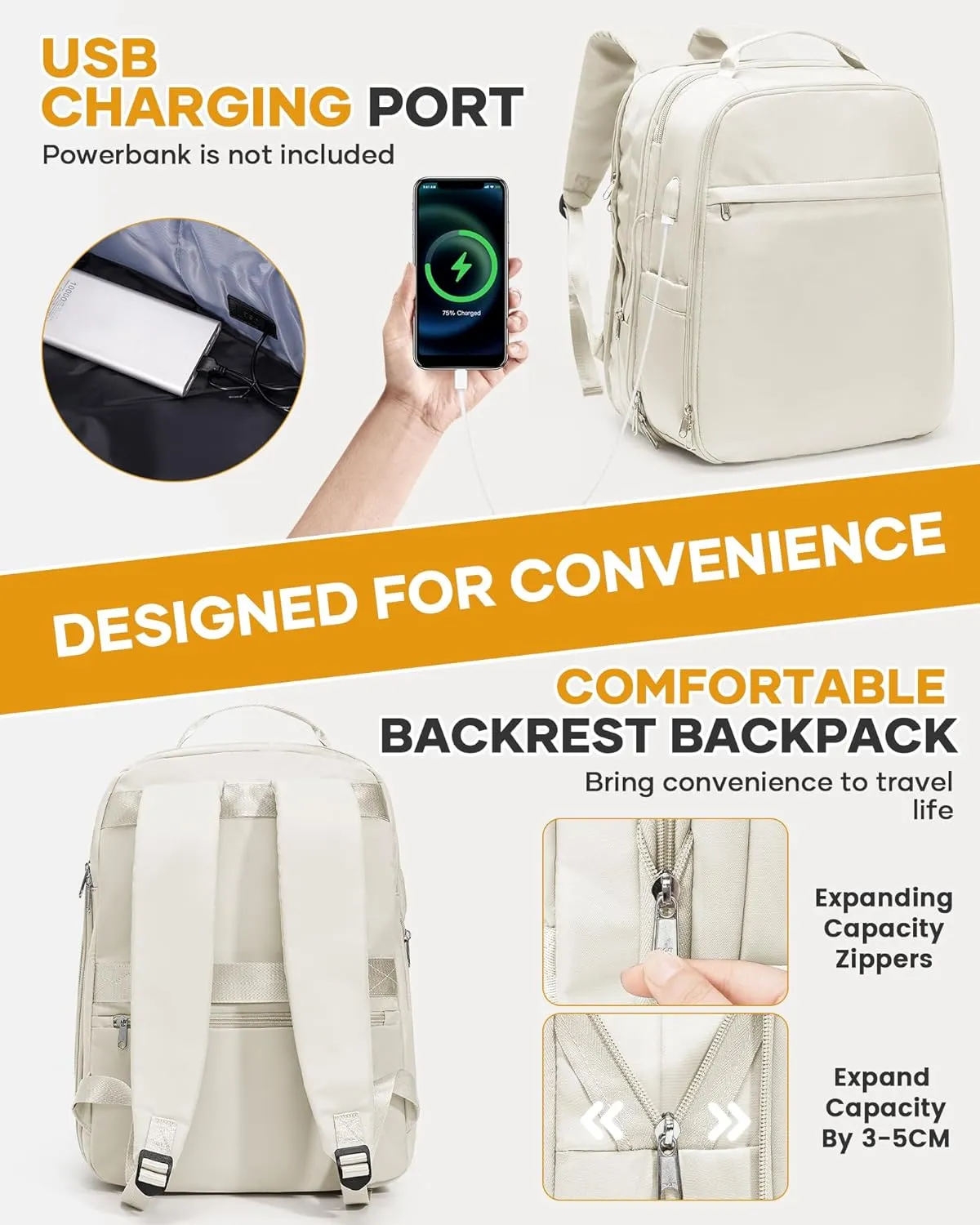 Vacuum Backpack Travel with Pump, Vacuum Seal Backpack, Airback Personal Item Bag Flight Approved, Expandable Airback Bags - Beige, 30L-50L