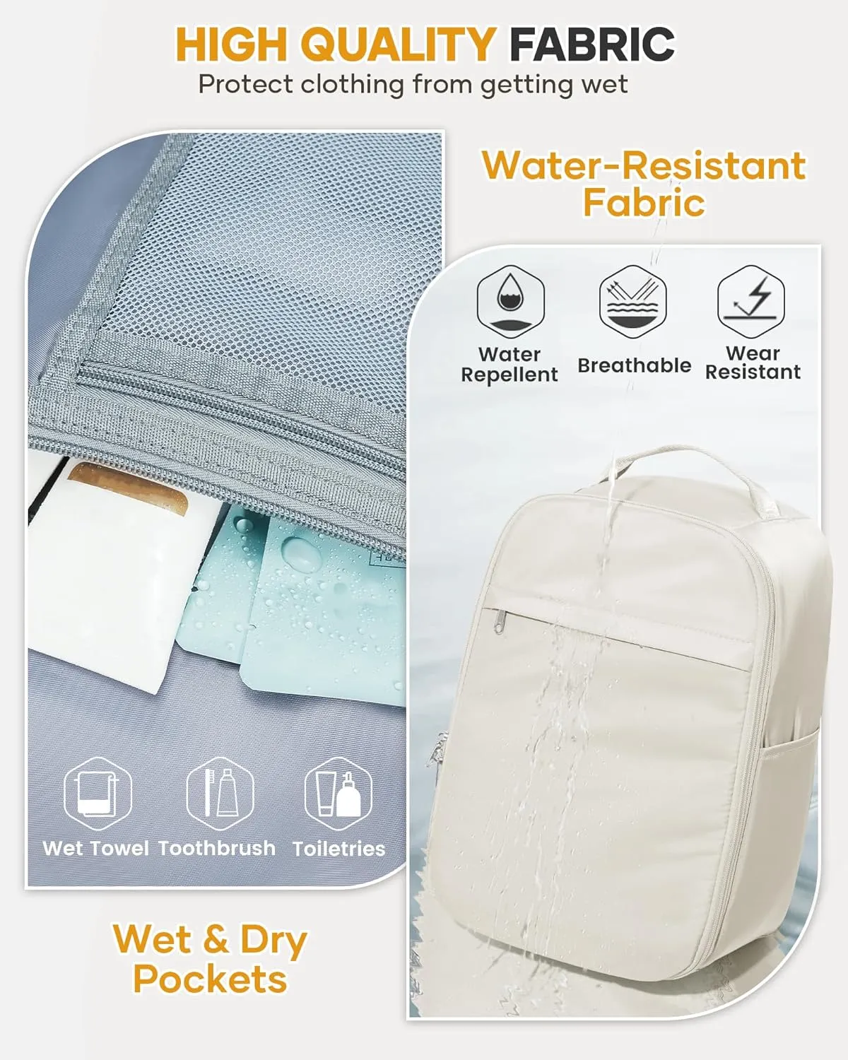 Vacuum Backpack Travel with Pump, Vacuum Seal Backpack, Airback Personal Item Bag Flight Approved, Expandable Airback Bags - Beige, 30L-50L