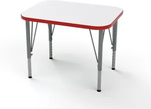 Versa Desk Adjustable Height Kids Table, Large Rectangular Child Desk for School Classroom, Tall Size (White/Red, 21-30" H)