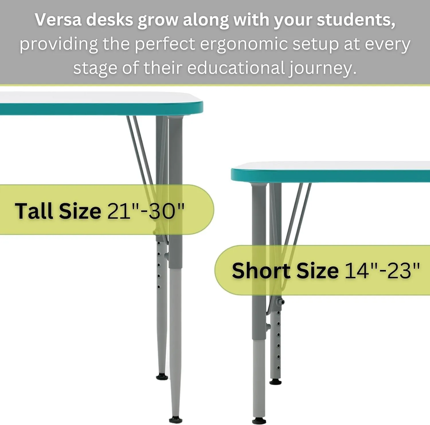 Versa Desk Adjustable Height Kids Table, Large Rectangular Child Desk for School Classroom, Tall Size (White/Red, 21-30" H)
