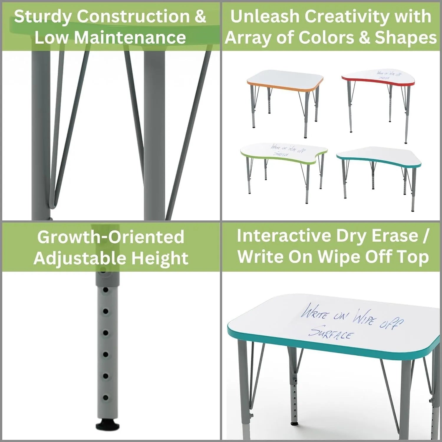 Versa Desk Adjustable Height Kids Table, Large Rectangular Child Desk for School Classroom, Tall Size (White/Red, 21-30" H)