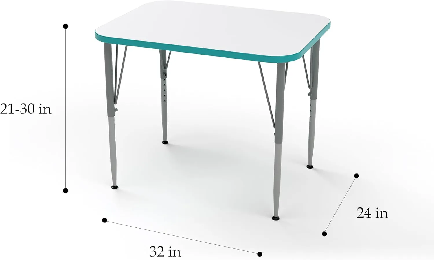 Versa Desk Adjustable Height Kids Table, Large Rectangular Child Desk for School Classroom, Tall Size (White/Red, 21-30" H)