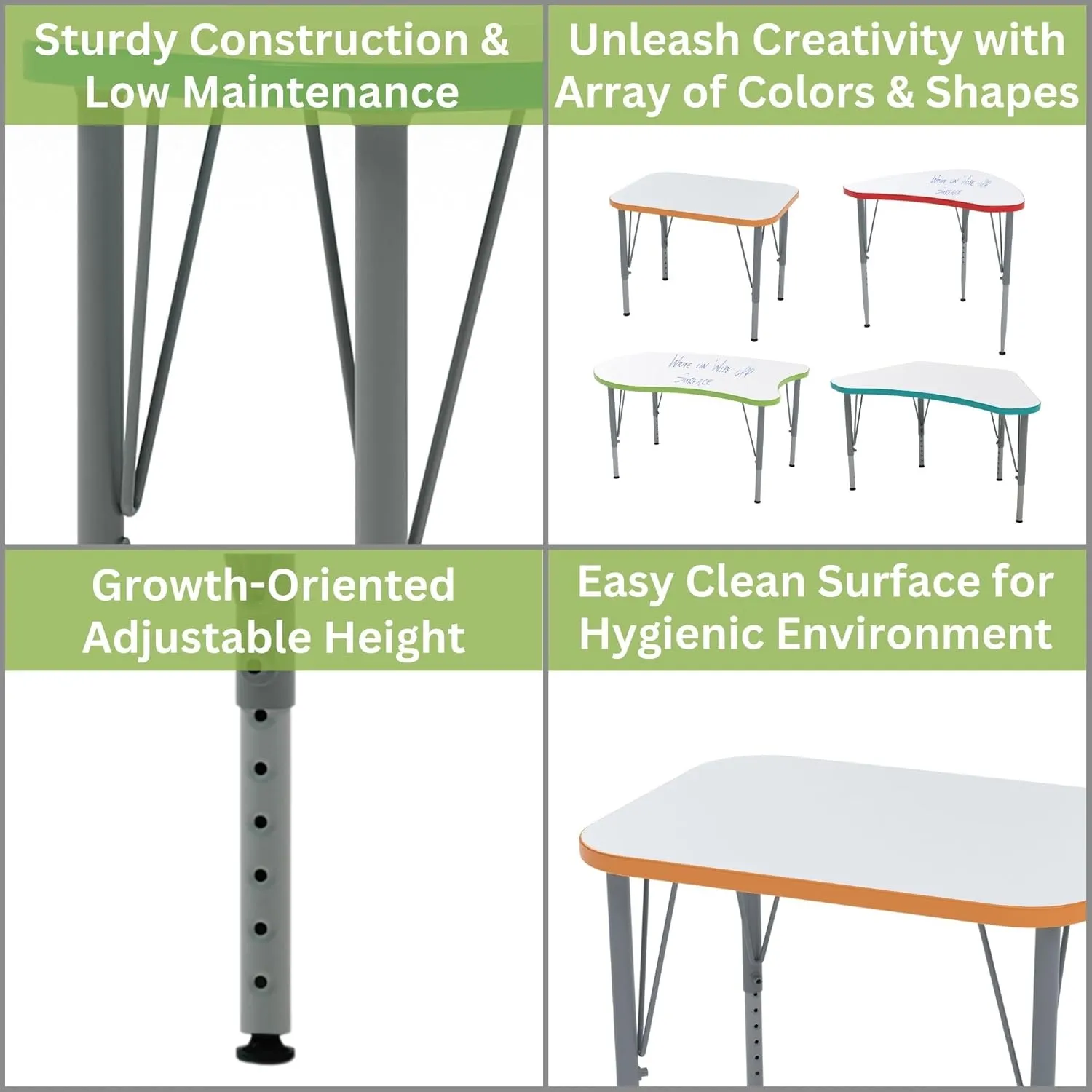 Versa Desk Adjustable Height Kids Table, Large Rectangular Child Desk for School Classroom, Tall Size (White/Red, 21-30" H)