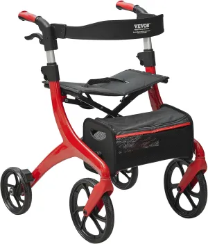 VEVOR Folding Rollator Walker for Seniors & Adults, Lightweight Aluminum Rolling Walker with Adjustable Handle, 4-Wheel Outdoor Mobility Walker with Spacious Storage Bag, Up to 300LBS Capacity
