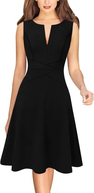 VFSHOW Womens Elegant Front Zipper Slim Work Business Office Party Cocktail Skater A-Line Dress