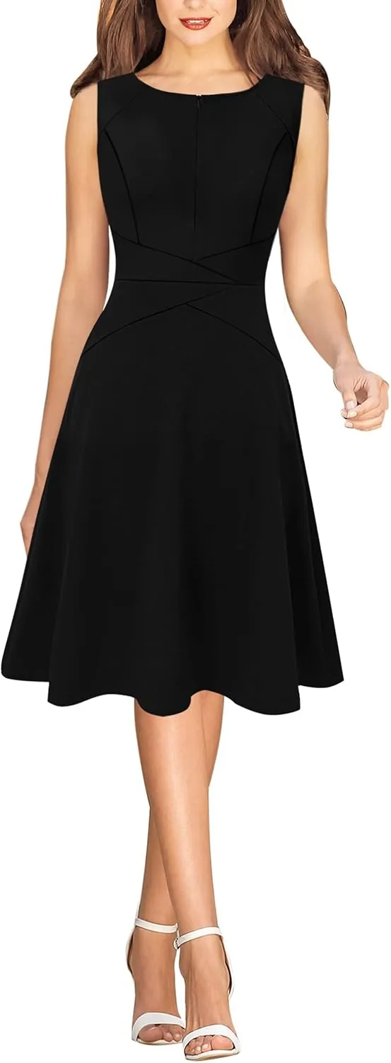 VFSHOW Womens Elegant Front Zipper Slim Work Business Office Party Cocktail Skater A-Line Dress
