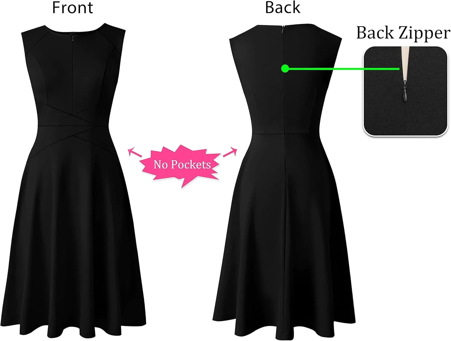 VFSHOW Womens Elegant Front Zipper Slim Work Business Office Party Cocktail Skater A-Line Dress