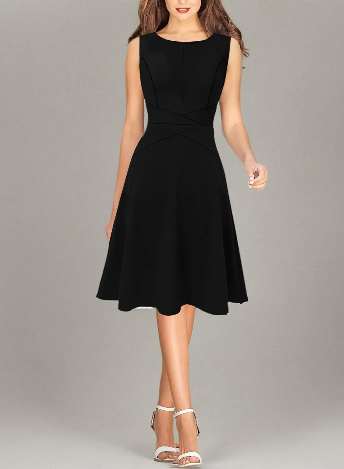 VFSHOW Womens Elegant Front Zipper Slim Work Business Office Party Cocktail Skater A-Line Dress