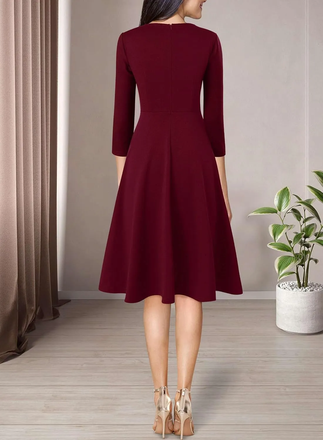 VFSHOW Womens Front Zipper Crisscross Waist Slim Wear to Work Business Office Fit and Flare A-Line Dress