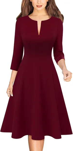 VFSHOW Womens Front Zipper Crisscross Waist Slim Wear to Work Business Office Fit and Flare A-Line Dress
