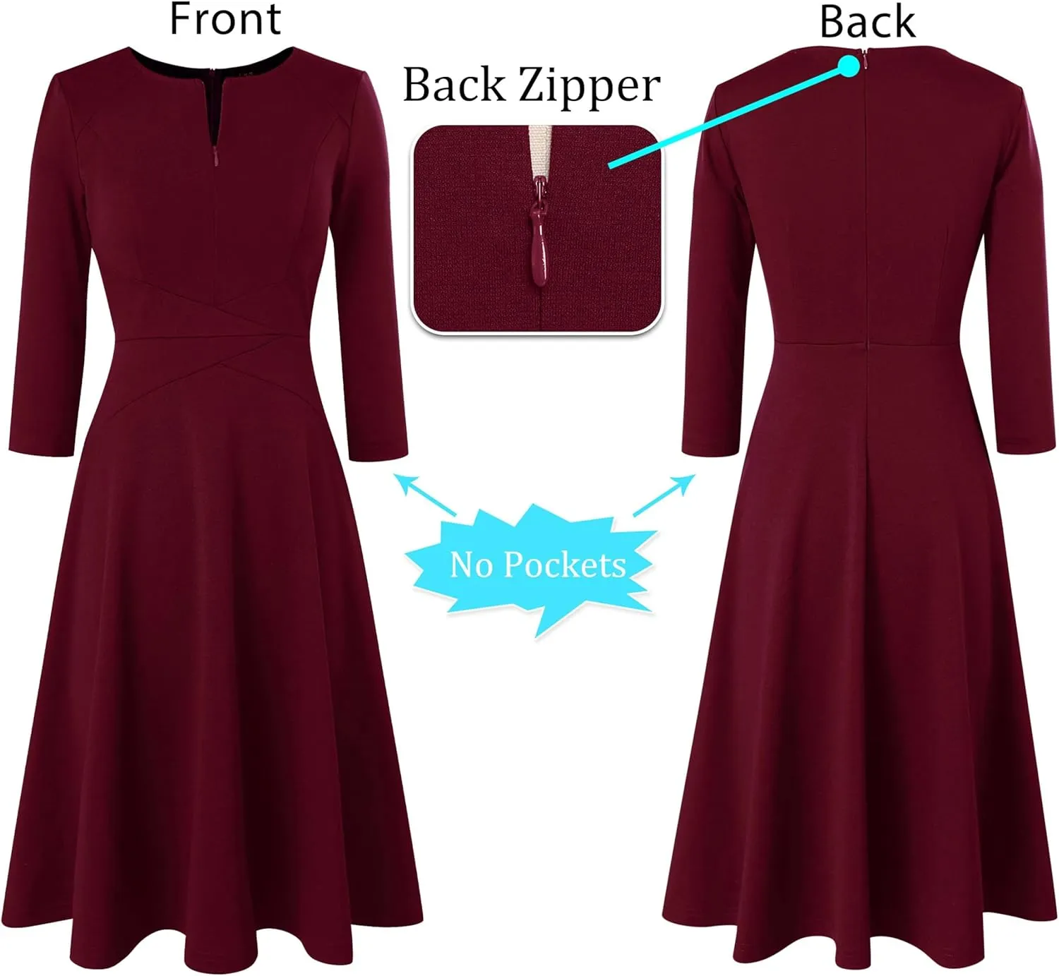 VFSHOW Womens Front Zipper Crisscross Waist Slim Wear to Work Business Office Fit and Flare A-Line Dress