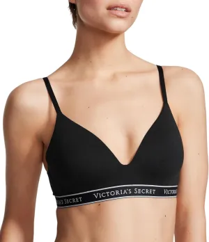 Victoria's Secret Lightly Lined Wireless T Shirt Bra, Smoothing, Adjustable Straps, Bras for Women, Black VS Logo (38DD)