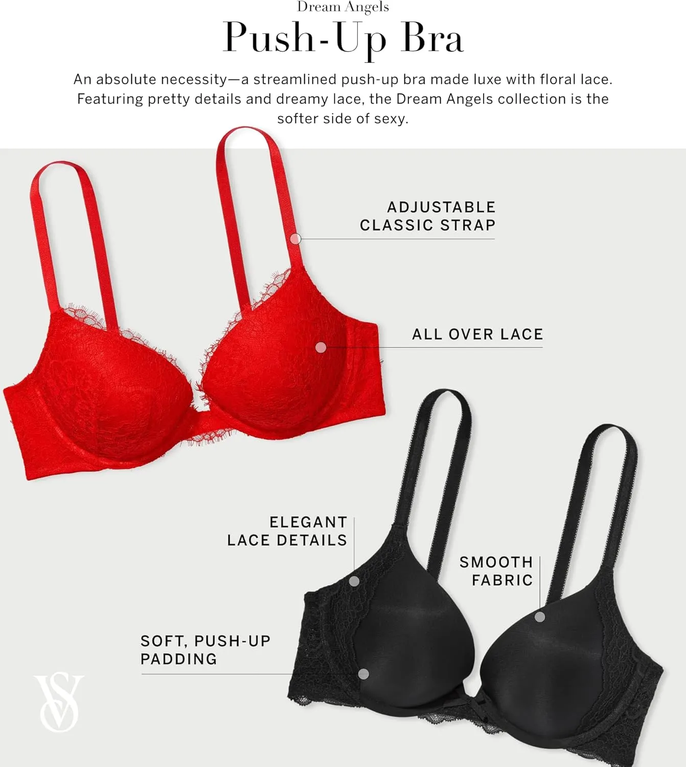 Victoria's Secret Women's Dream Angels Push Up Bra, Bras for Women (32A-38DDD)