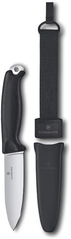 Victorinox Venture Fixed-Blade Full Tang Stainless Steel Outdoor Knife - Durable Black Handle, Swiss Army Knife That is Ideal for Camping and Survival