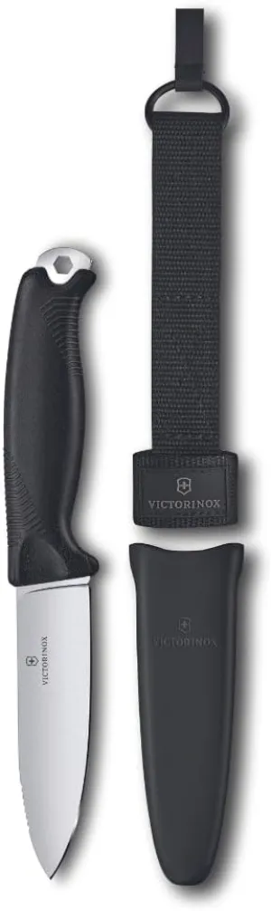 Victorinox Venture Fixed-Blade Full Tang Stainless Steel Outdoor Knife - Durable Black Handle, Swiss Army Knife That is Ideal for Camping and Survival