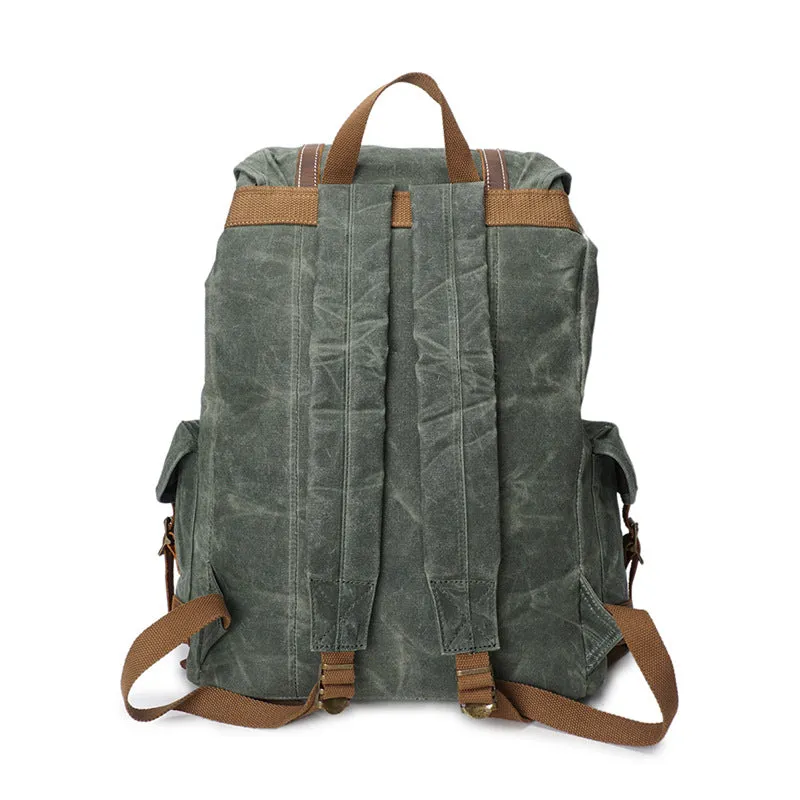 Vintage Military-Style Canvas Backpack with Leather Straps