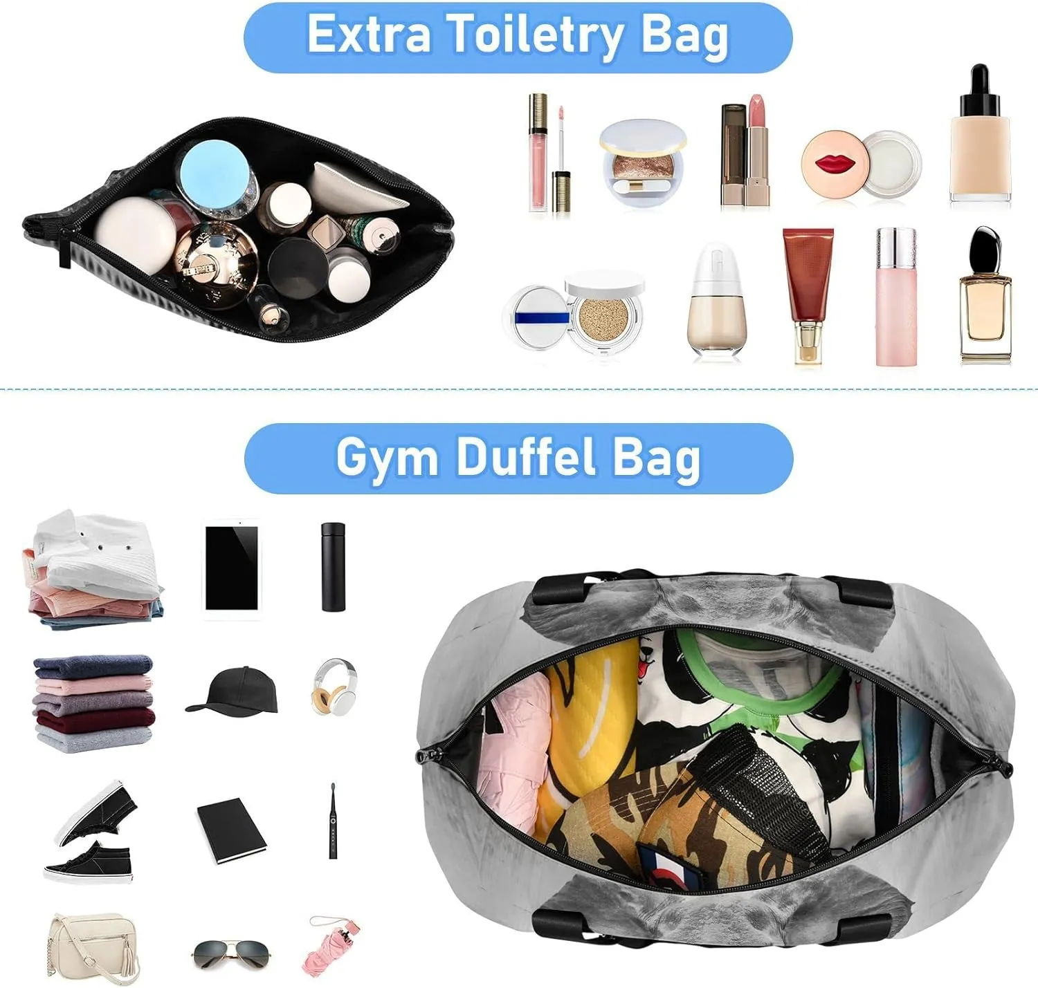 Vintage Retro Old Style Elephant in Black and White Foldable Travel Bag, Camping Luggage bag, Portable Gym Bag, Sports Bag, Toiletry Bag with Handles Adjustable Shoulder Strap
