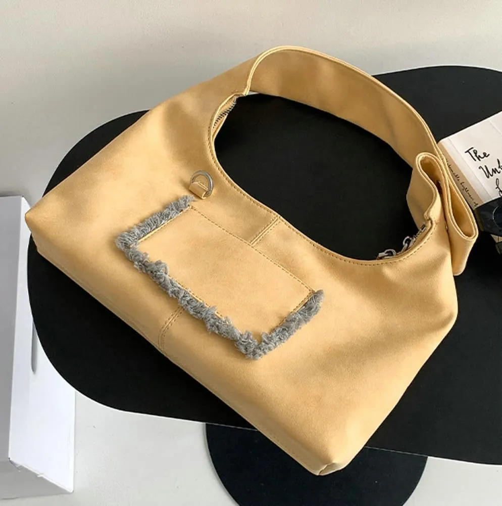 Vintage Underarm Bag for Women Y2K Designer Bag Suede Shoulder Bag Suede Fall Purse Top Handle Tote Handbag