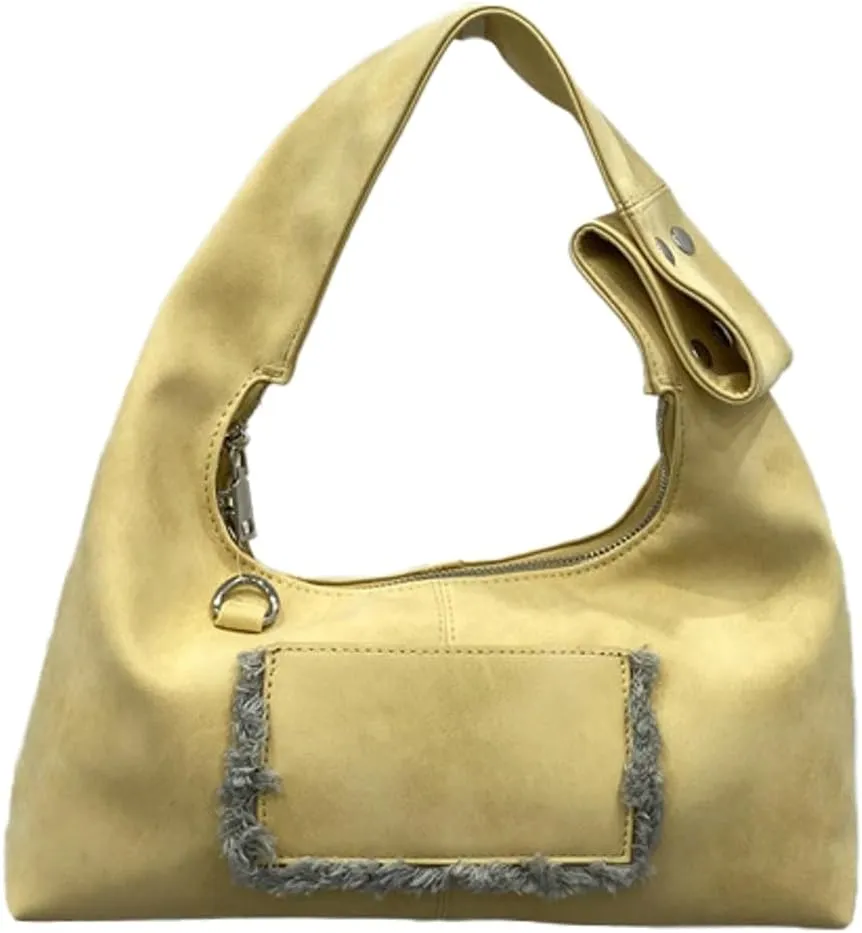 Vintage Underarm Bag for Women Y2K Designer Bag Suede Shoulder Bag Suede Fall Purse Top Handle Tote Handbag
