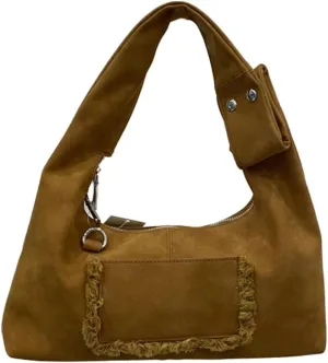 Vintage Underarm Bag for Women Y2K Designer Bag Suede Shoulder Bag Suede Fall Purse Top Handle Tote Handbag