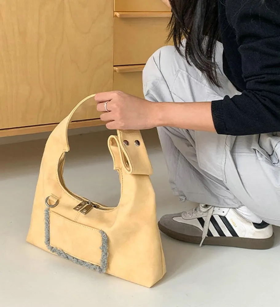 Vintage Underarm Bag for Women Y2K Designer Bag Suede Shoulder Bag Suede Fall Purse Top Handle Tote Handbag