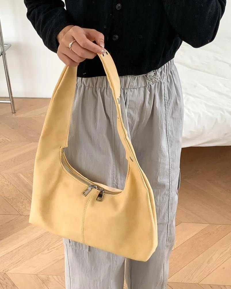 Vintage Underarm Bag for Women Y2K Designer Bag Suede Shoulder Bag Suede Fall Purse Top Handle Tote Handbag