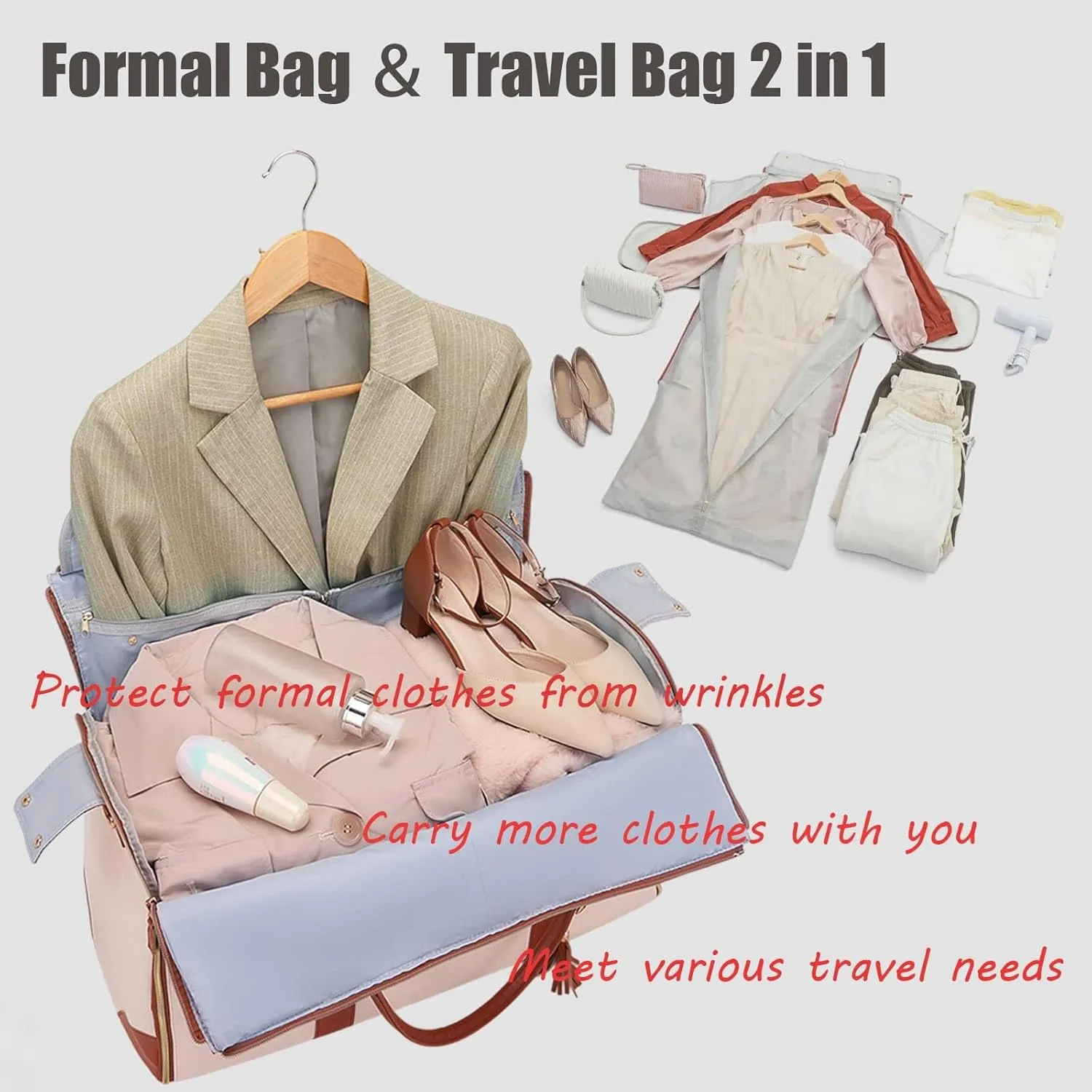 Viralhuntz Travel Bag, Viral Huntz Foldable Travel Bag with Waterproof Shoe Bag, Viralhuntz Foldable Garment Travel Bag Waterproof (Beige (Roller Edition))