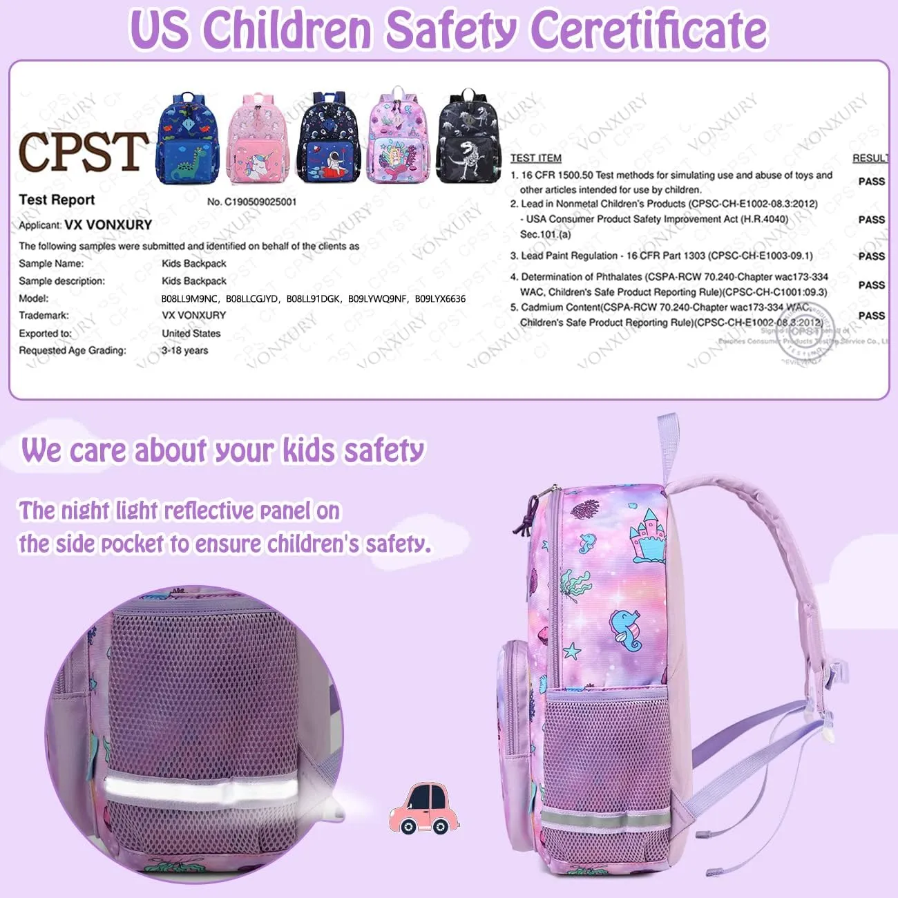 VX VONXURY Kids Backpack, Cute Lightweight Toddler Preschool Backpack for Little Boys Girls with Chest Buckle