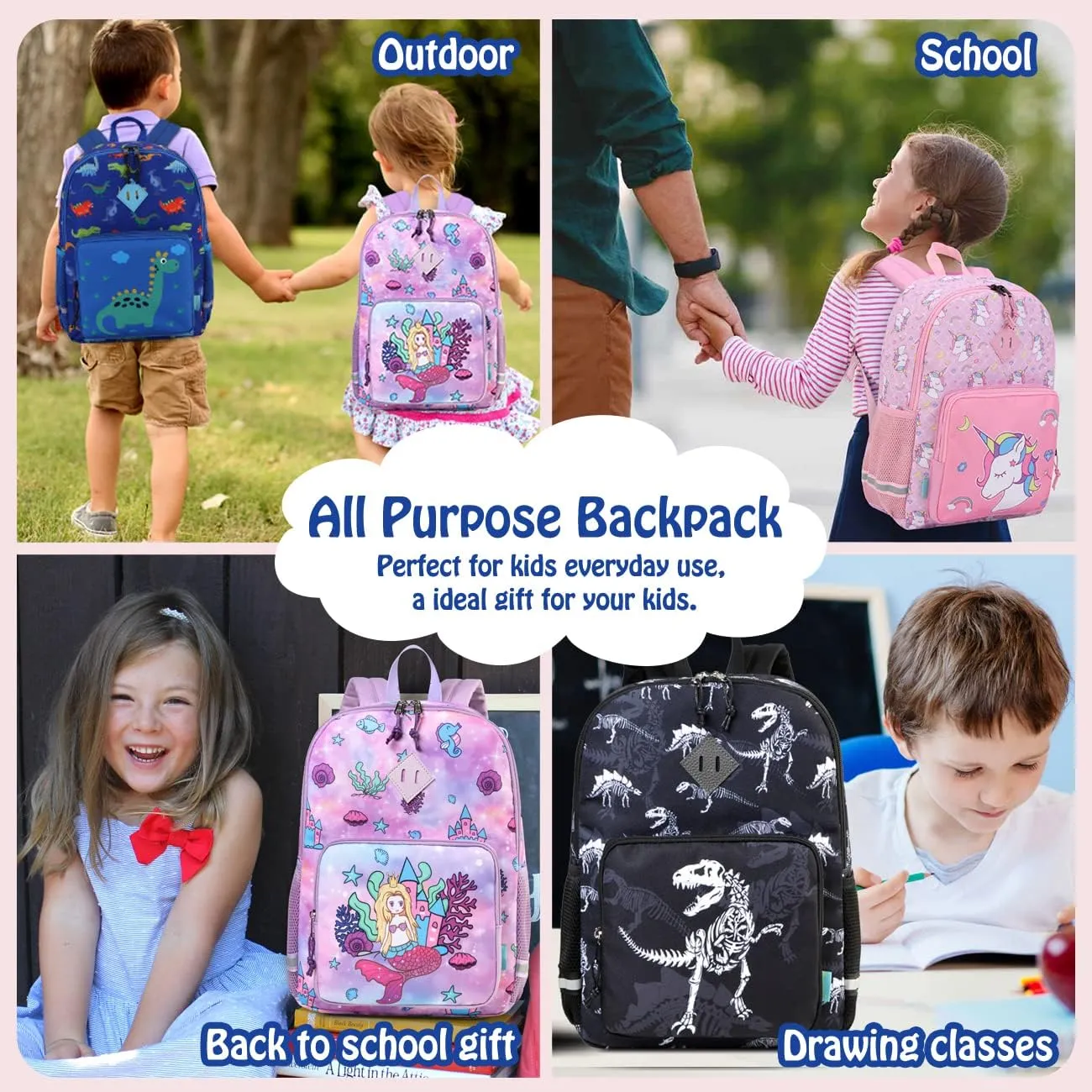 VX VONXURY Kids Backpack, Cute Lightweight Toddler Preschool Backpack for Little Boys Girls with Chest Buckle