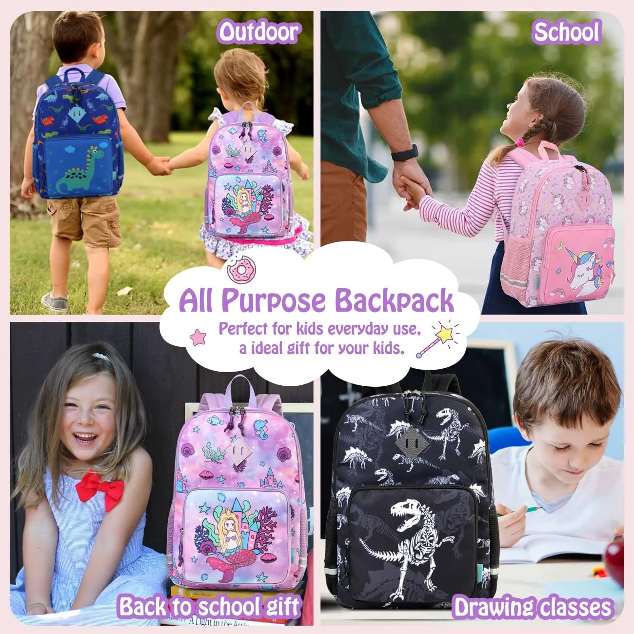 VX VONXURY Kids Backpack, Cute Lightweight Toddler Preschool Backpack for Little Boys Girls with Chest Buckle